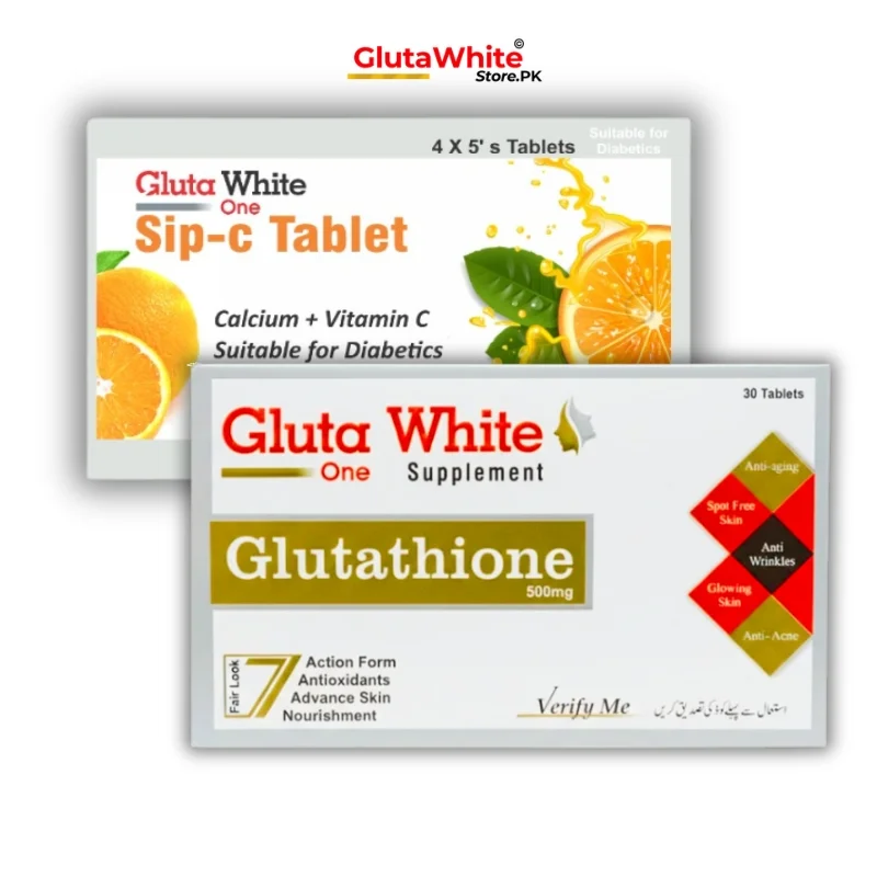 Gluta White 1 Pack Tablets & Sip C-GlutaWhiteStore.PK