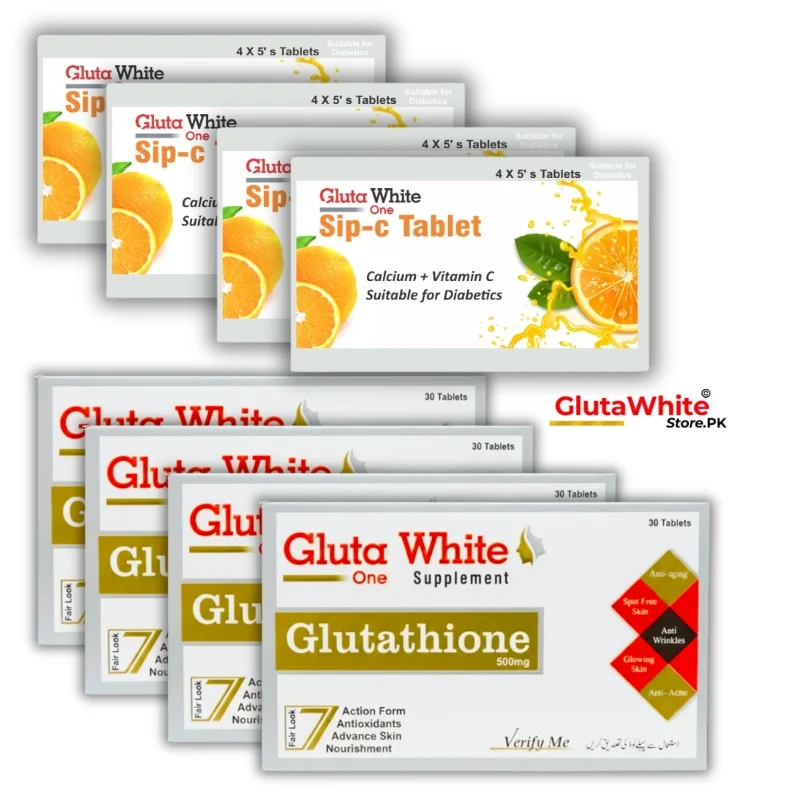 Gluta White 2 Month Supplements & Sip C Package -GlutaWhiteStore.PK