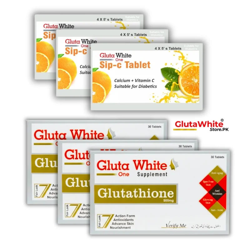 Gluta White 3 Pack Tablets & Sip C -GlutaWhiteStore.PK